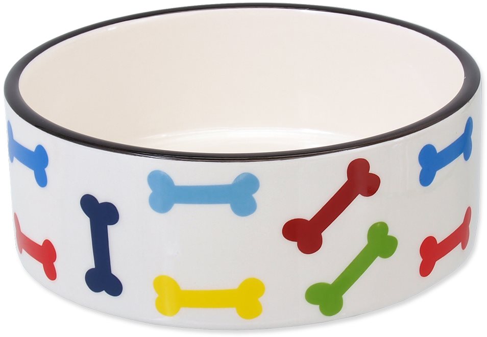 DOG FANTASY Miska keramická potlač farebné kosti biela 15,5 × 6 cm 0,79 l