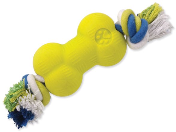 DOG FANTASY hračka strong foamed kosť guma s povrazom 8,8 cm