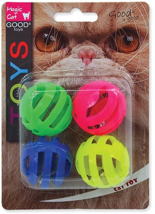 MAGIC CAT - Hračka, loptička dierovaná, plast so zvukom, 3,75 cm, 4 ks
