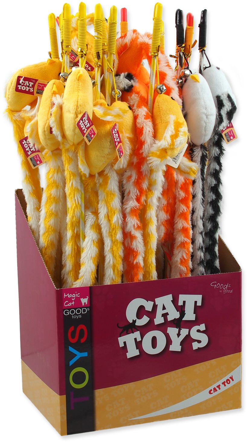 MAGIC CAT hračka mávatko myška bavlna s catnip 22 cm + 45 cm 24 ks