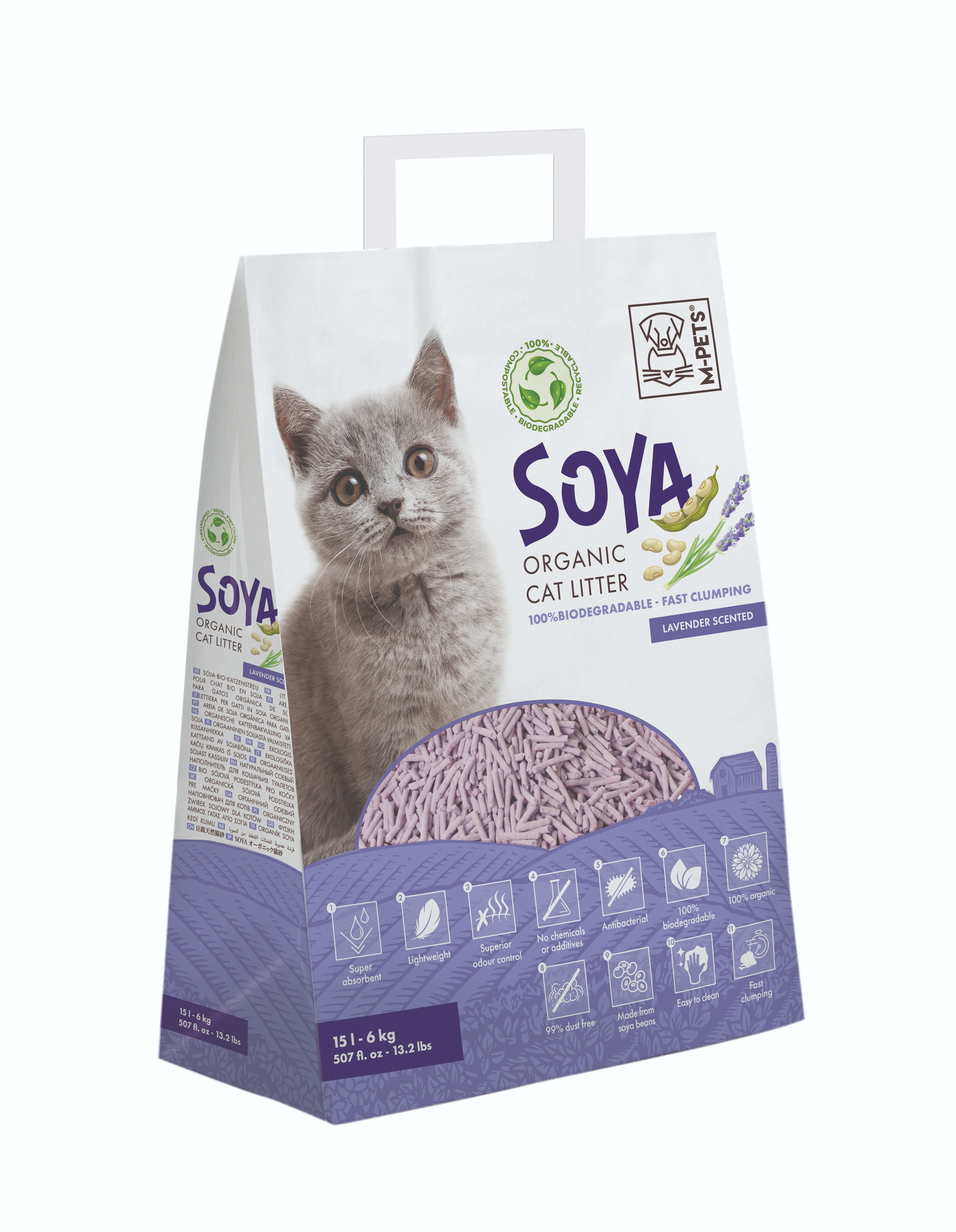 M-Pets Stelivo sójové s vôňou levandule 15 L