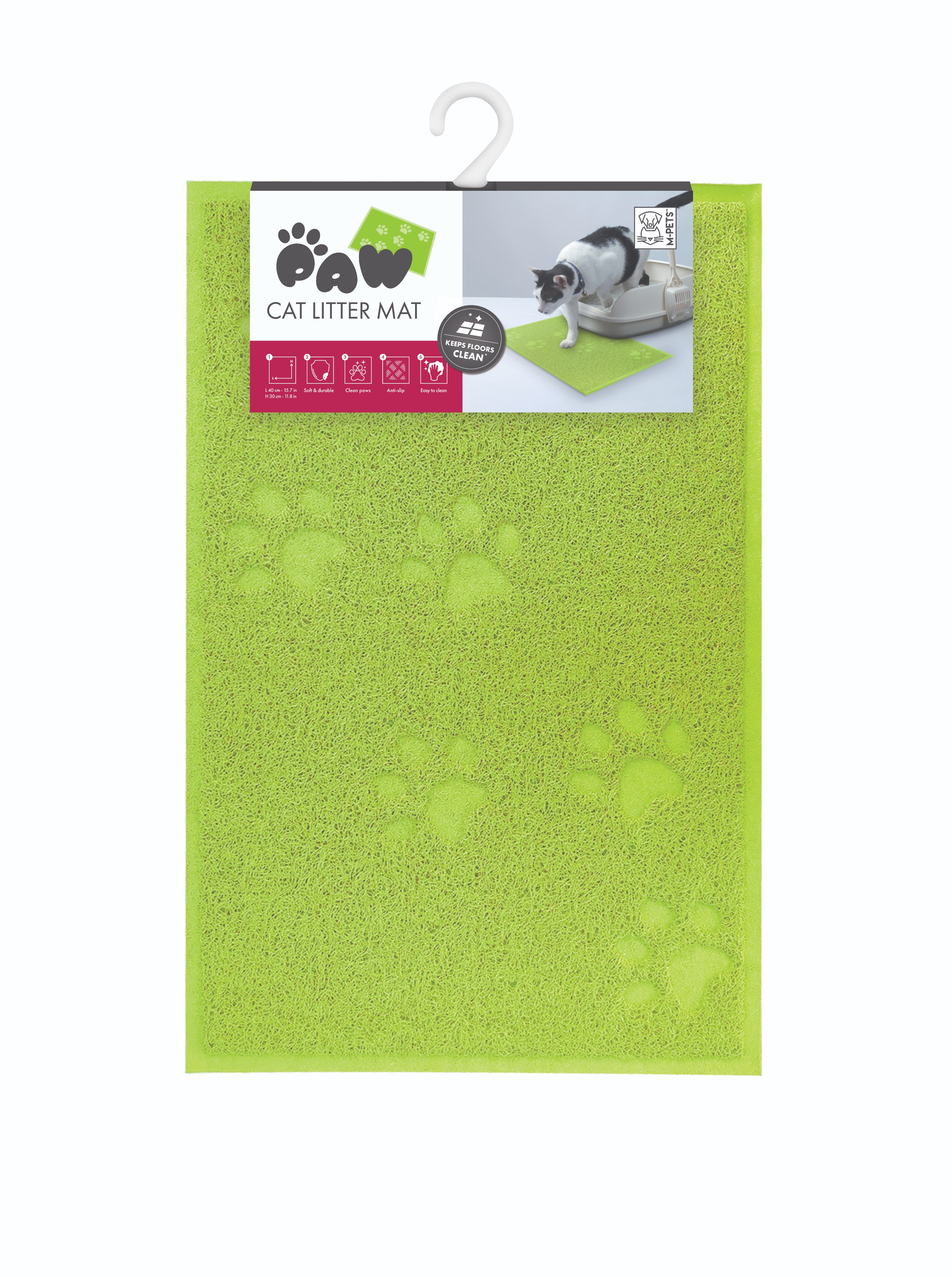 M-Pets Predložka s labkami ku mačacej toalete 30 × 40 cm zelená