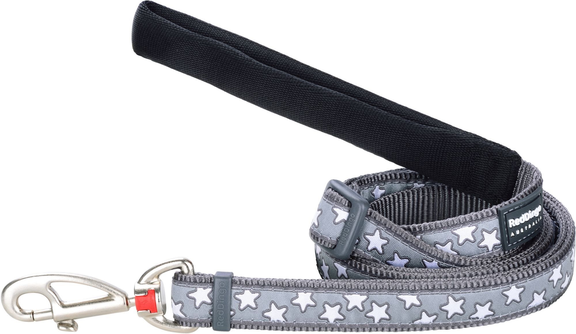 Red Dingo Vodítko Stars White on Grey 20 mm × 1,8 m