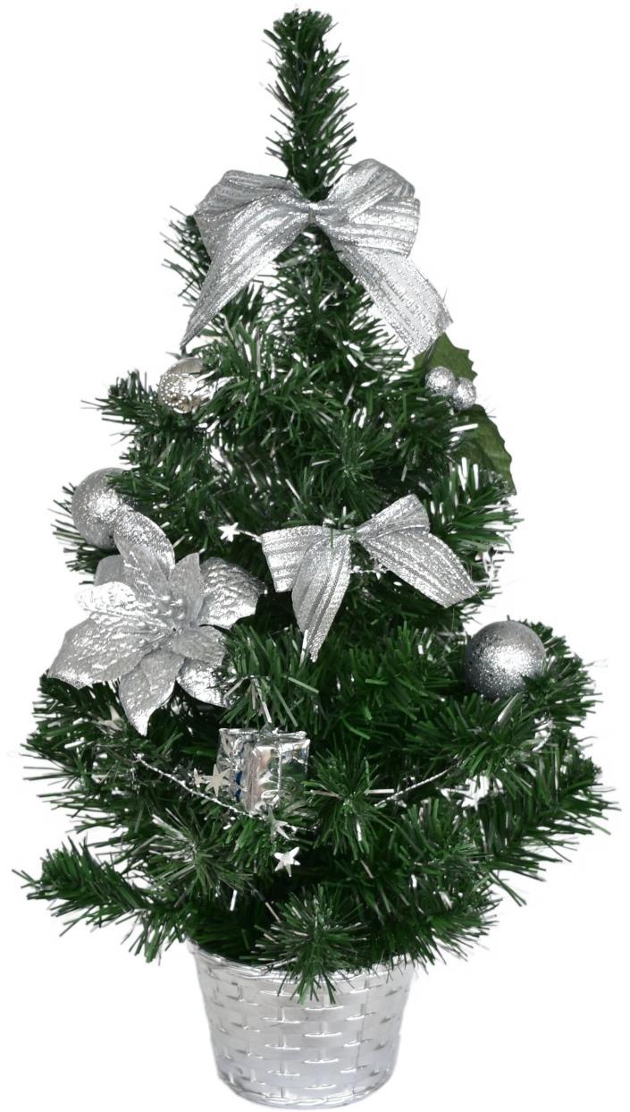 BerryHome Vianočný stromček zdobený – strieborný, 50 cm
