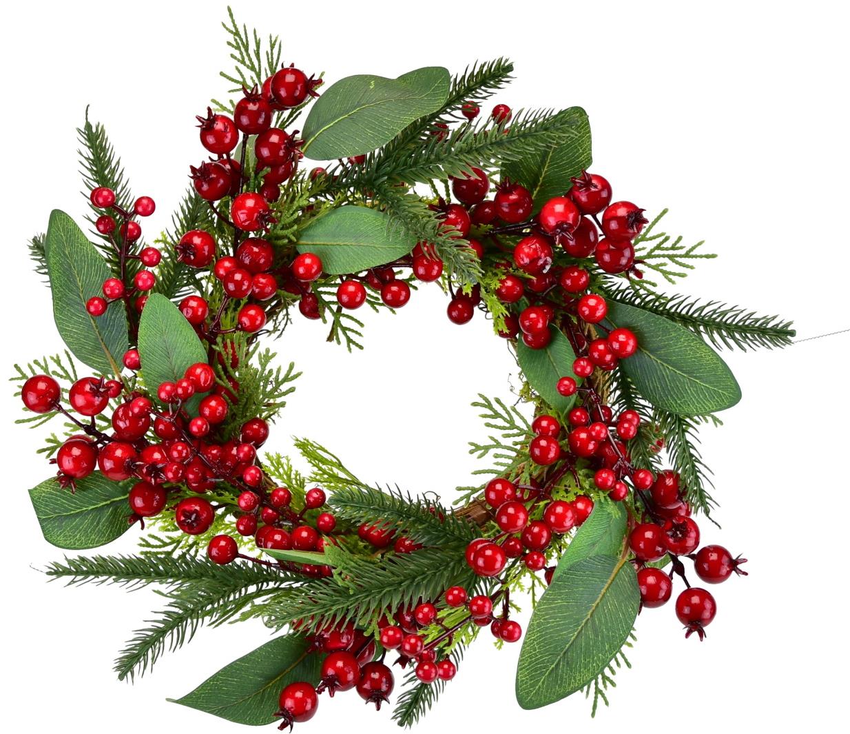BerryHome Vianočný veniec – s bazami, 30 cm