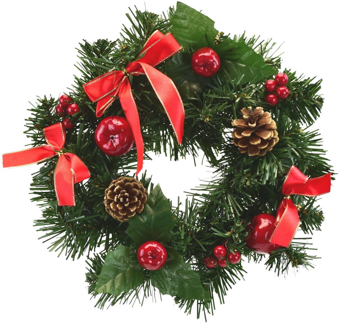 BerryHome Vianočný veniec – s červenou mašľou, 25 cm