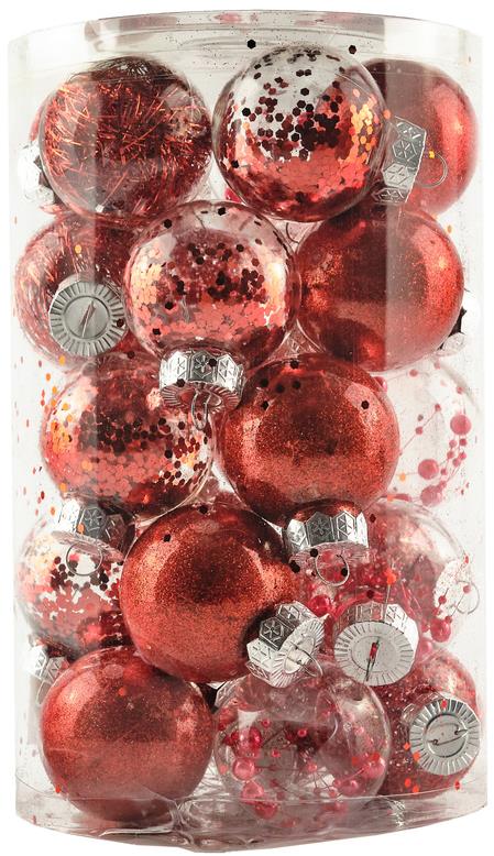 DECOLED Sada ozdôb, priem. 6 cm, červená