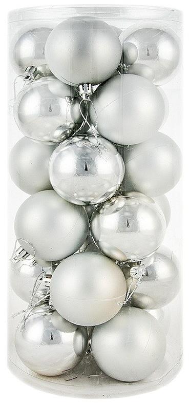DECOLED Plastové gule, priemer 8 cm, strieborné, 12× lesklá, 12× matná