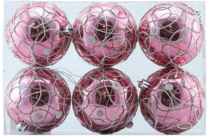 DECOLED Plastová guľa, priem. 8 cm, ružová, 6× lesklá