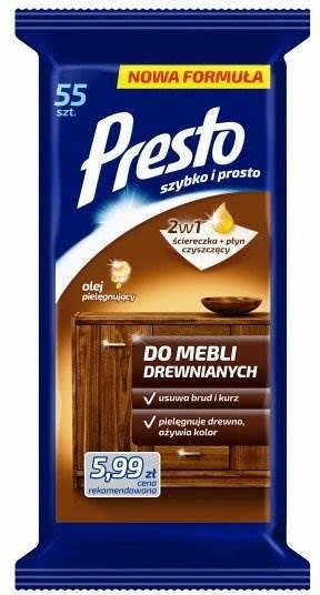 PRESTO čistiace obrúsky na drevený nábytok 55 ks