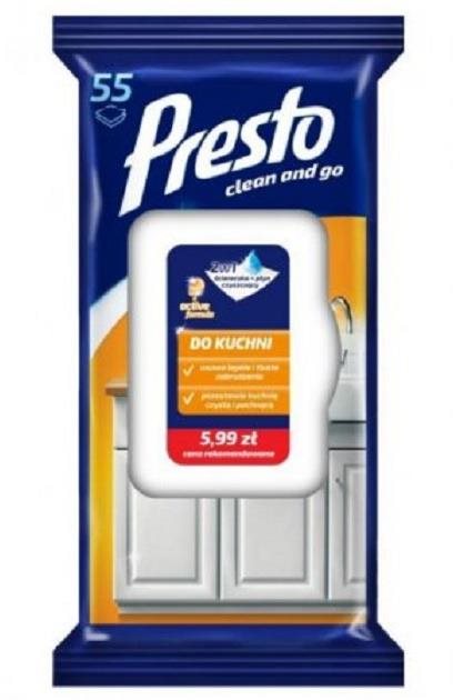 PRESTO vlhčené čistiace obrúsky do kuchyne 55 ks
