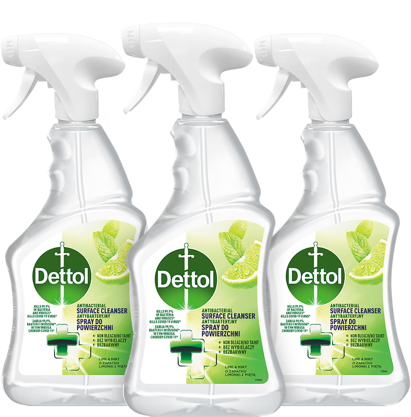DETTOL – Antibakteriálny sprej na povrchy, limetka a mäta, 3× 500 ml