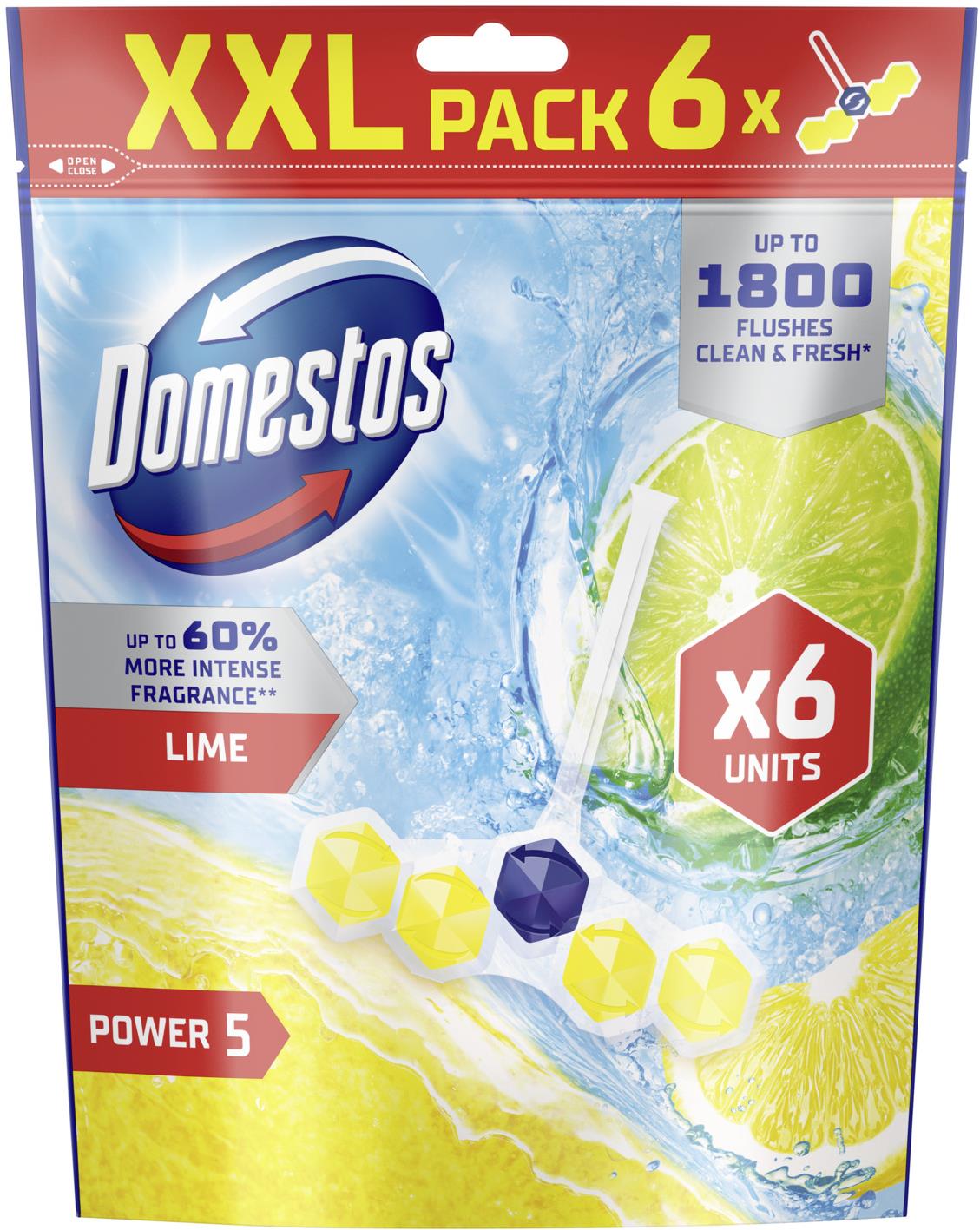 DOMESTOS Power5 osviežujúci blok na WC Limetka 6× 50 g