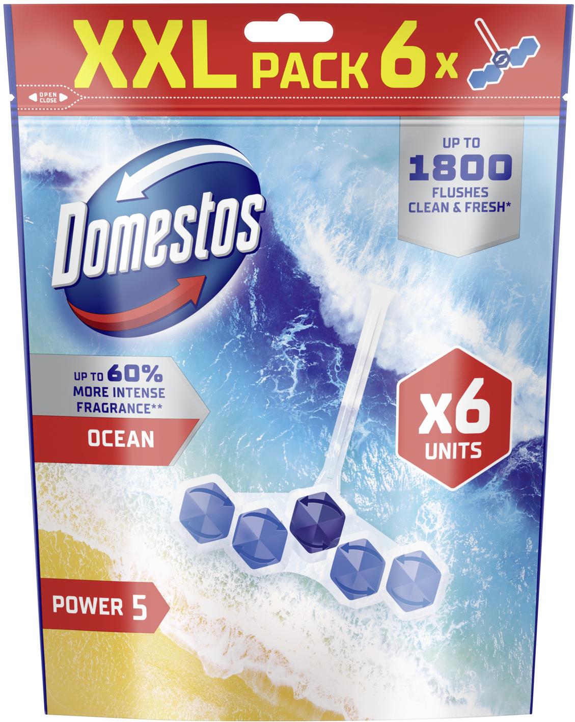 DOMESTOS Power5 osviežujúci blok na WC Oceán 6× 50 g
