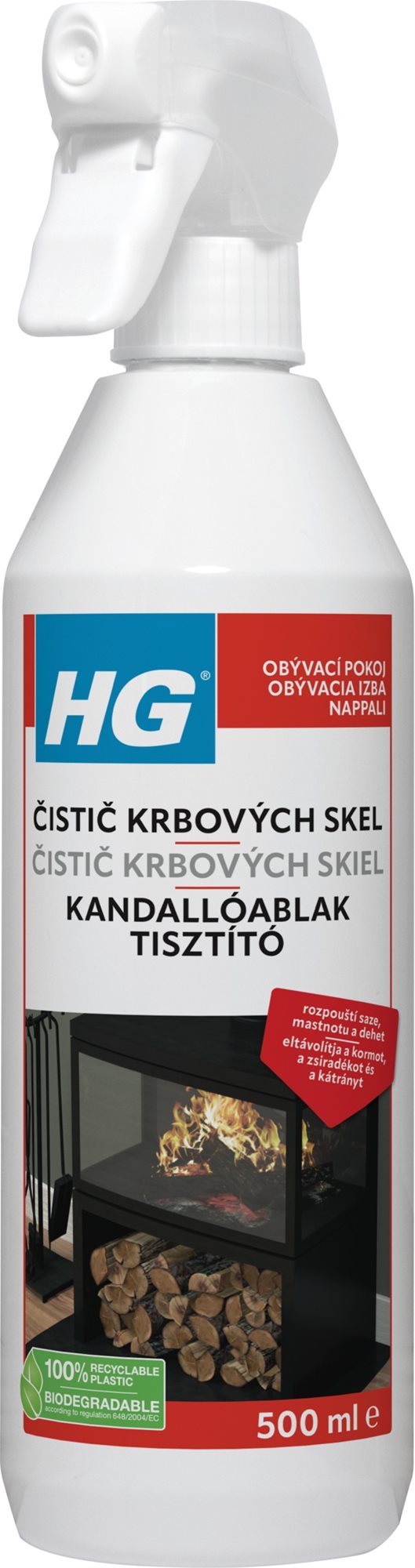 HG Čistič sklenených dvierok kozubov a kachlí 500 ml