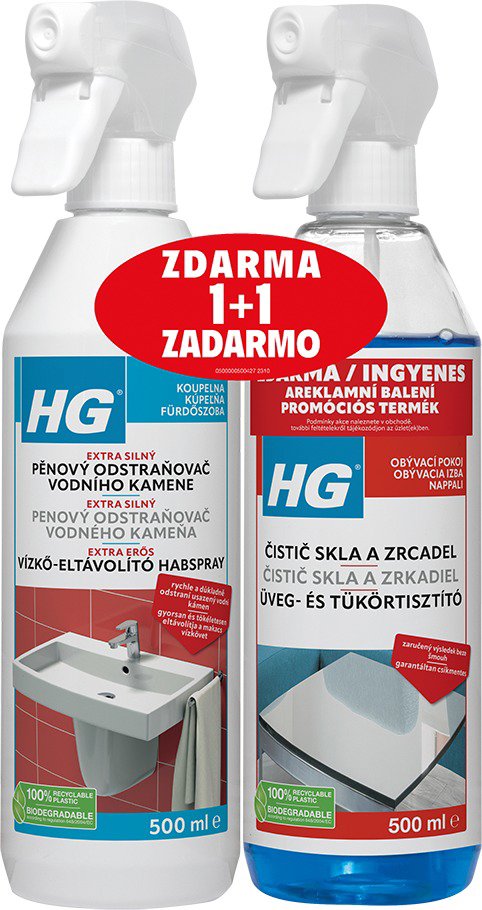 HG Vodný kameň 3× silnejší + sklá a zrkadlá 2× 500 ml