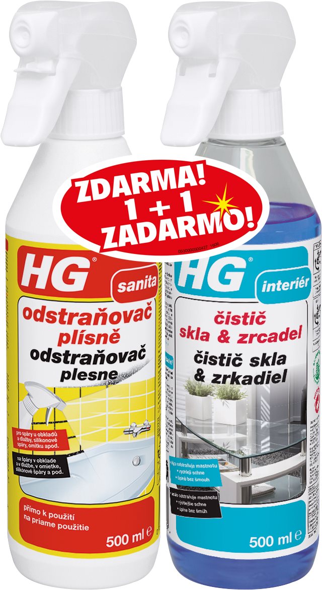 HG Odstraňovač plesne + skla a zrkadla 2× 500 ml
