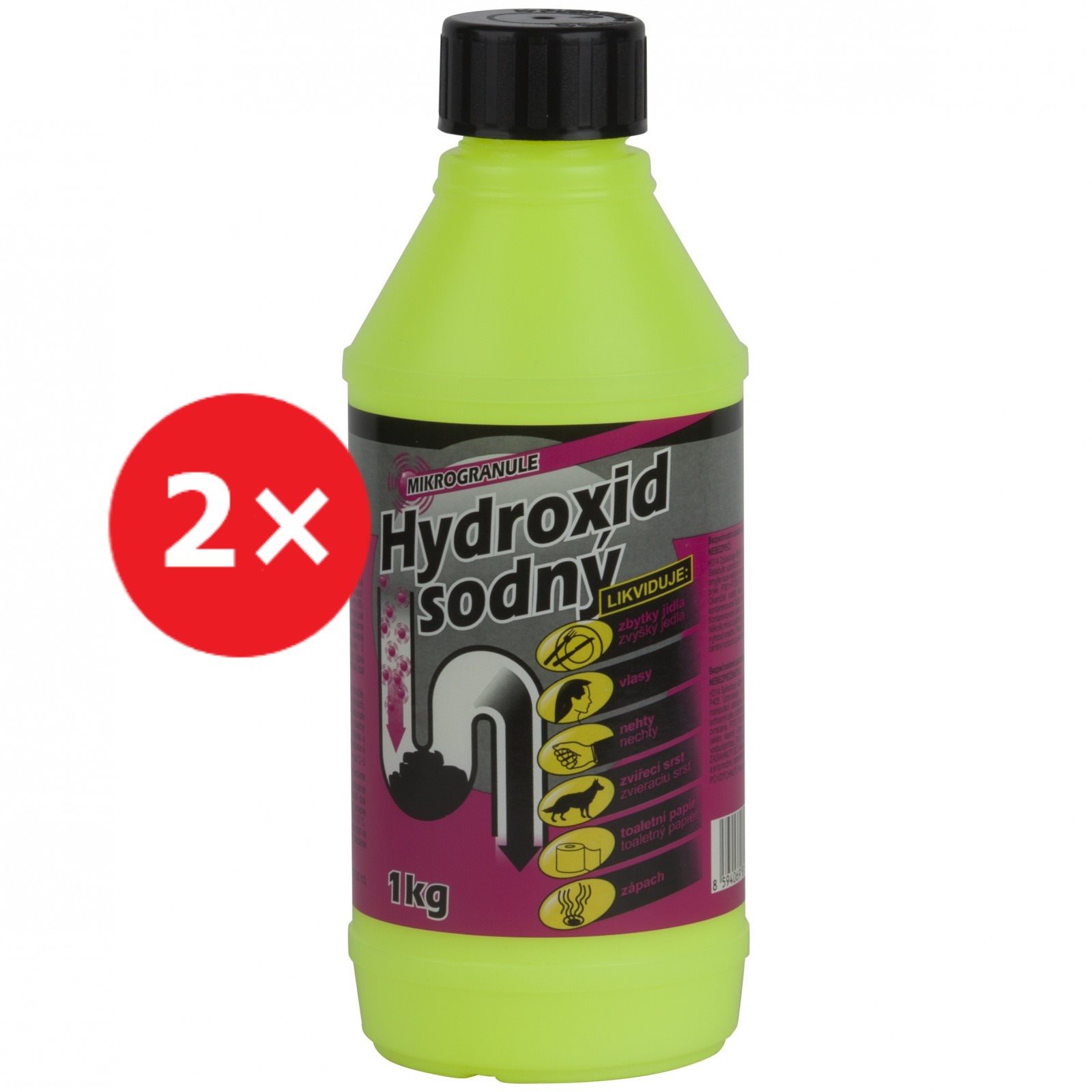 Hydroxid sodný čistič odpadov 2× 1 kg