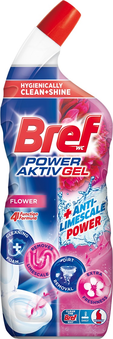 Bref Power Aktív Gél WC čistič s efektom osviežovača vzduchu – flower 700 ml
