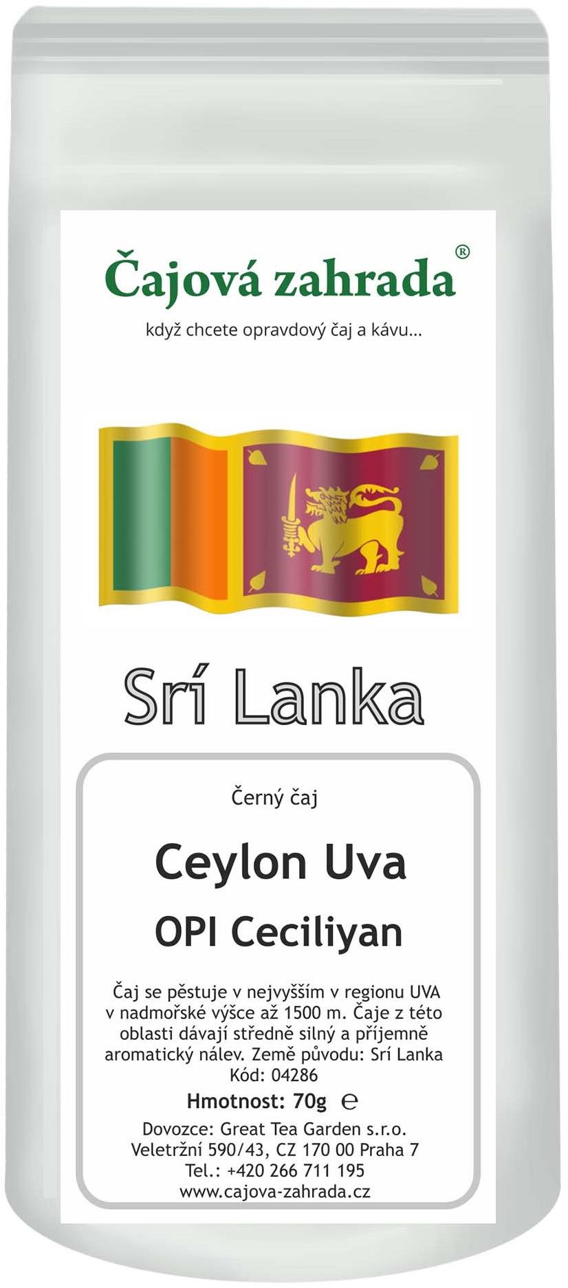 Čajová záhrada Ceylon Uva OPI Ceciliyan – čierny čaj, 70 g