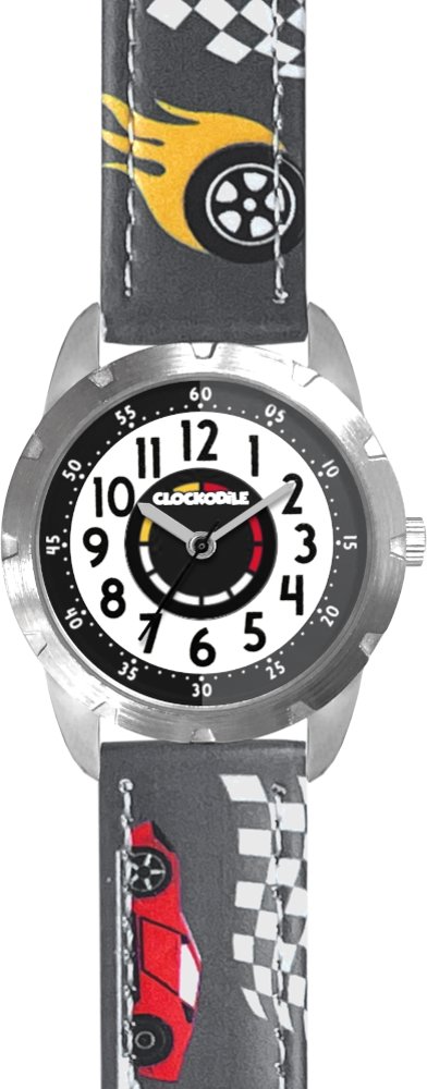 CLOCKODILE Detské hodinky PRETEKÁRSKE AUTÁ, chlapčenské, svietiace, sivé
