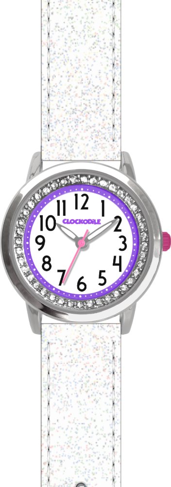 CLOCKODILE Detské hodinky SPARKLE, dievčenské, trblietavé s kamienkami, biele