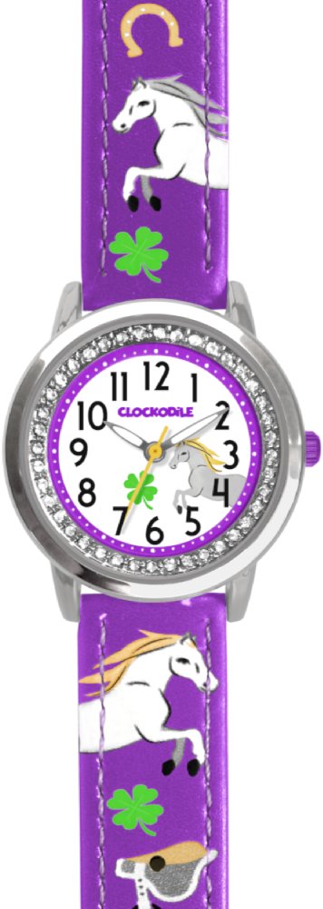 CLOCKODILE Detské hodinky KONÍK, dievčenské, s kamienkami, fialové
