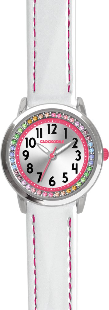 CLOCKODILE Detské hodinky s kamienkami, dievčenské, biele