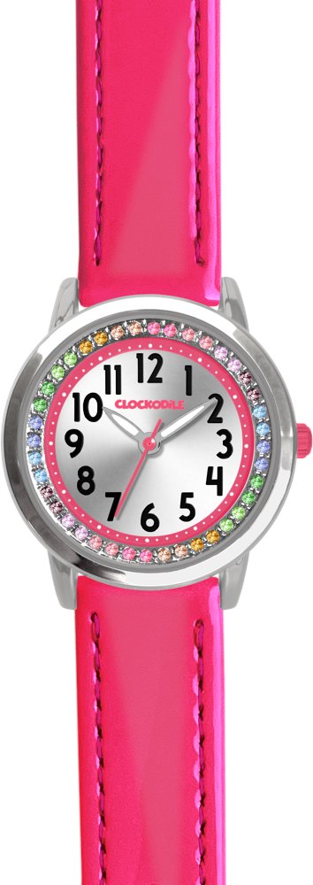 CLOCKODILE Detské hodinky s kamienkami, dievčenské, tmavoružové