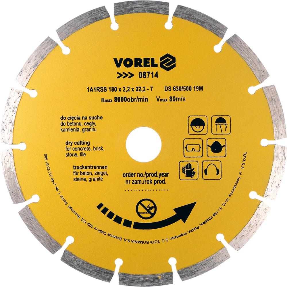 VOREL Kotúč rezný diamantový 180 × 22,2 × 2,2 mm segmentový