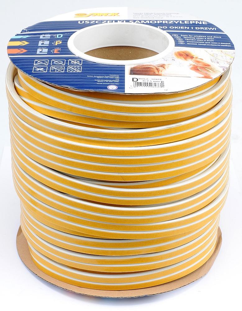 VOREL – Tesnenie na okná a dvere samolepiace, 9 × 7,4 mm, TYP D, biele, 100 m