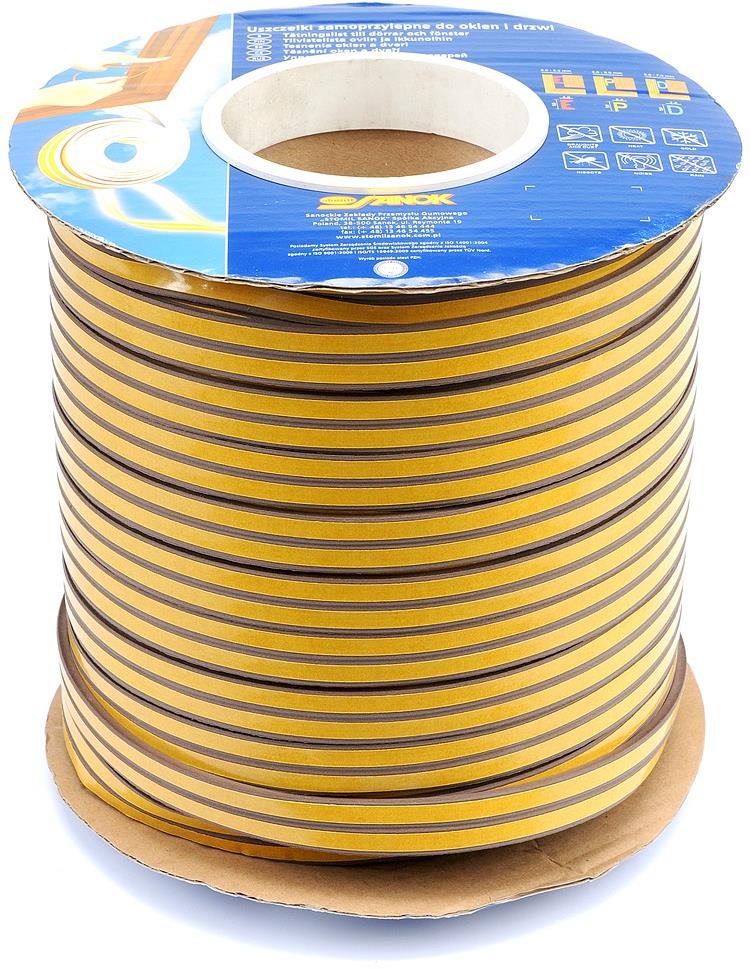 VOREL – Tesnenie na okná a dvere samolepiace, 9 × 4 mm, TYP E, hnedé, 150 m