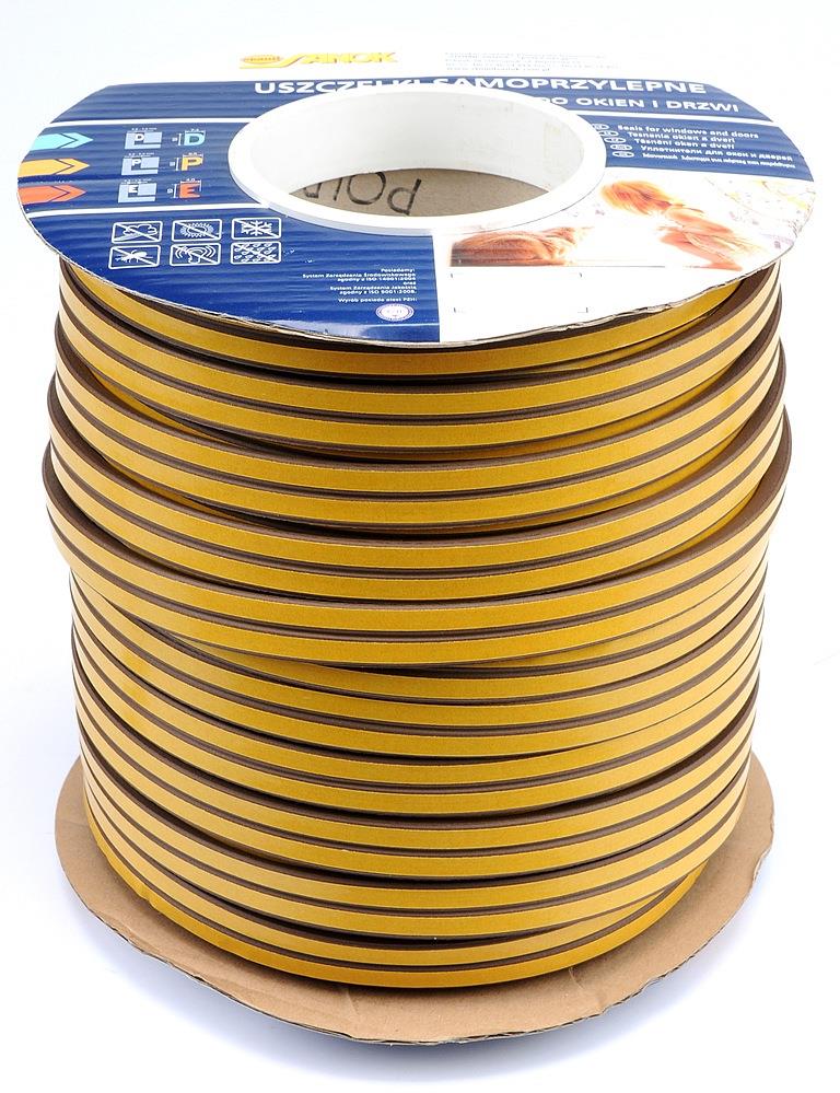 VOREL – Tesnenie na okná a dvere samolepiace, 9 × 7,5 mm, TYP D, hnedé, 100 m