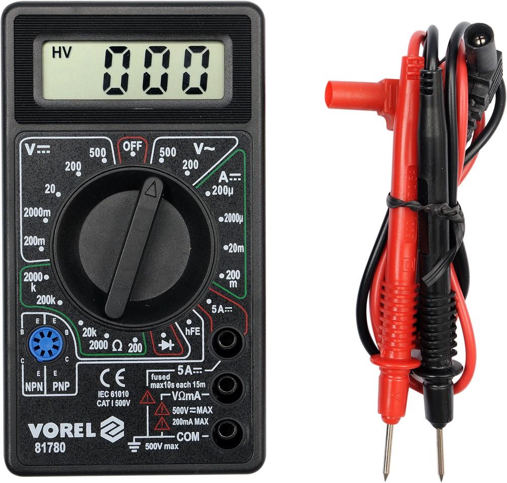 VOREL Multimeter digitálny TO-81780 v sade (1× 9 V 6F22)