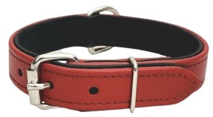 Cobbys Pet Obojok z brúsenej pravej kože červený podšitý pravou čiernou kožou 20 mm / 40 cm