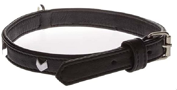 Cobbys Pet Obojok z pravej kože čierny so striebornými dekoráciami podšitý originálnou kožou 20 mm/55 cm