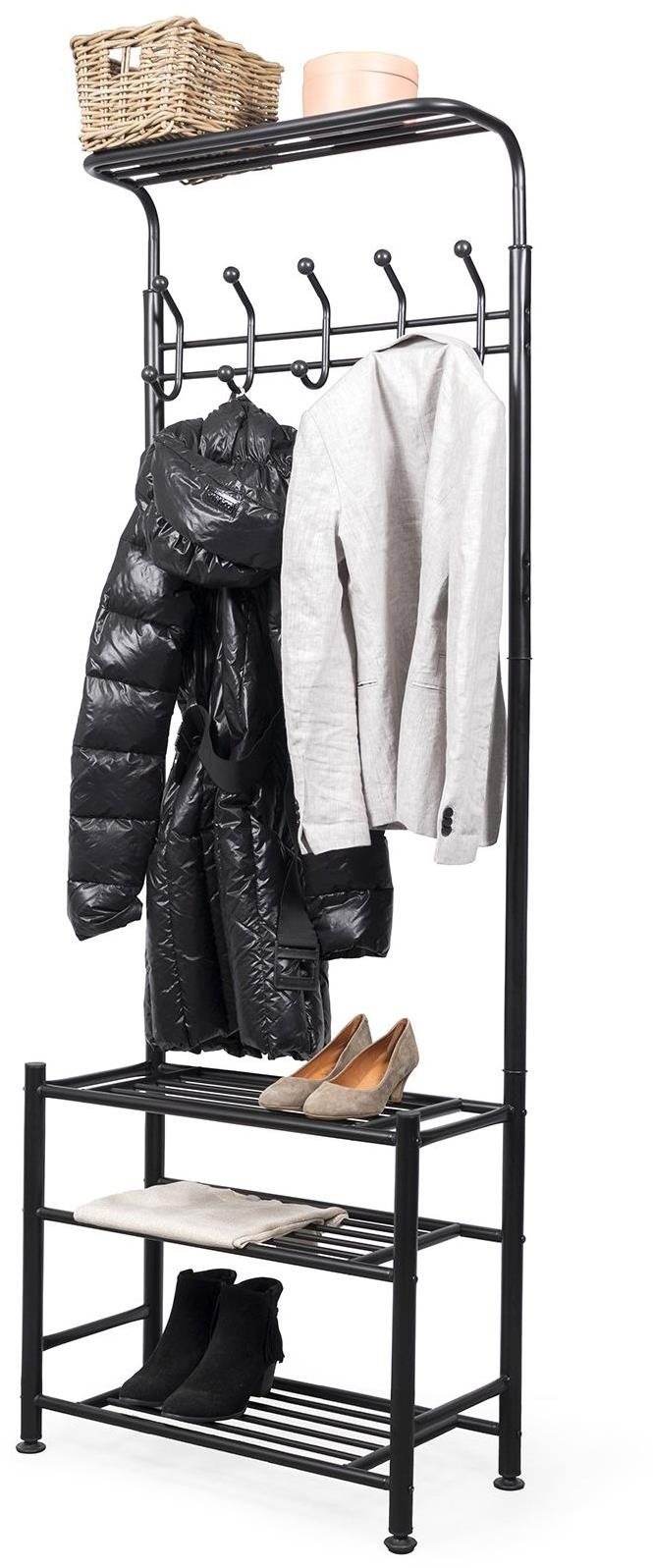 Compactor predsieňová vešiaková stena s policami na topánky, kovová, čierna