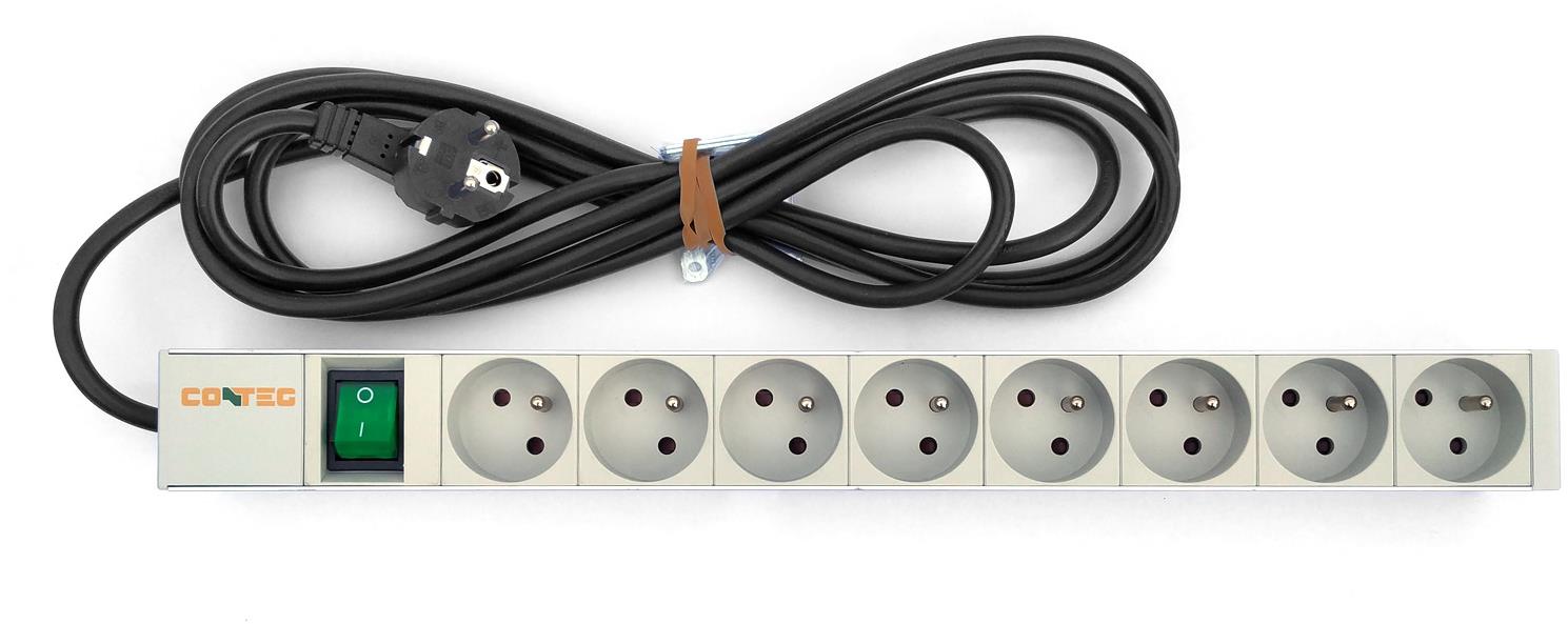 CONTEG DP-RP-08-UTES – 19" napájací panel 1U, 8× UTE, biely