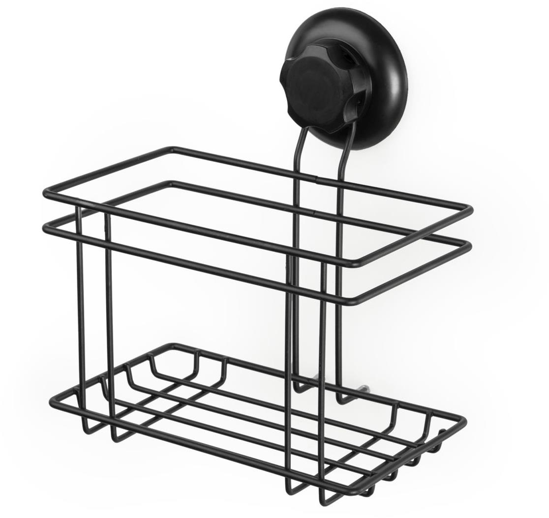 COMPACTOR Bestlock Black Malá polička do kúpeľne, s prísavkou, bez vŕtania, nosnosť až 6 kg