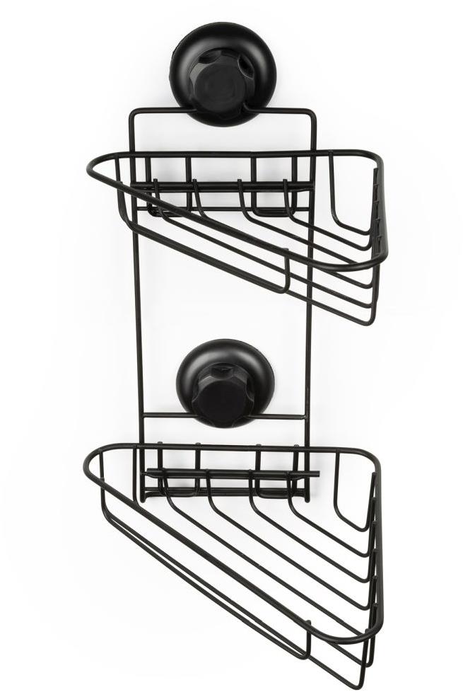 COMPACTOR Bestlock Black Dvojitá rohová polička do kúpeľne, bez vŕtania, nosnosť až 12 kg