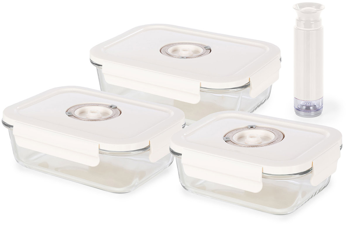 COMPACTOR 3-dielna súprava sklenených vákuovacích dóz Aspifresh s pumpou Compactor