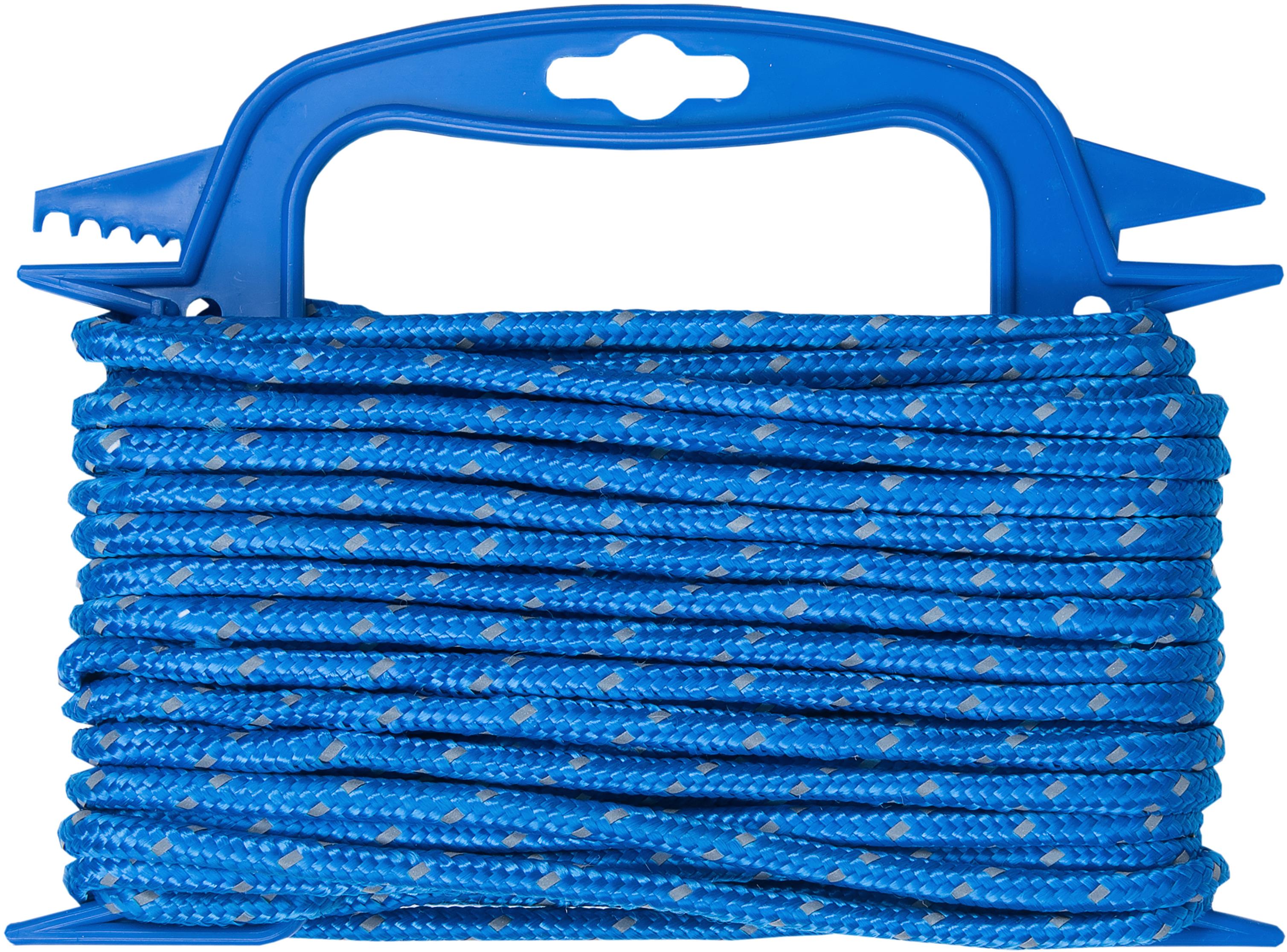 CONNEX PP pletené lano 16-pramenné, 4 mm × 20 m, reflexné modré, navíjač