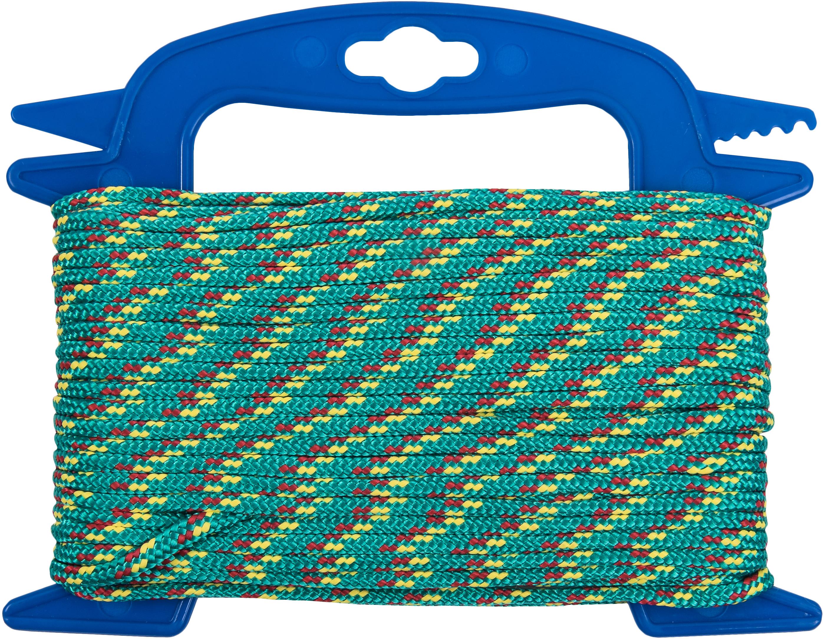 CONNEX PP pletené lano 16-pramenné, 4 mm × 20 m, zelené/červené/žlté, navíjač