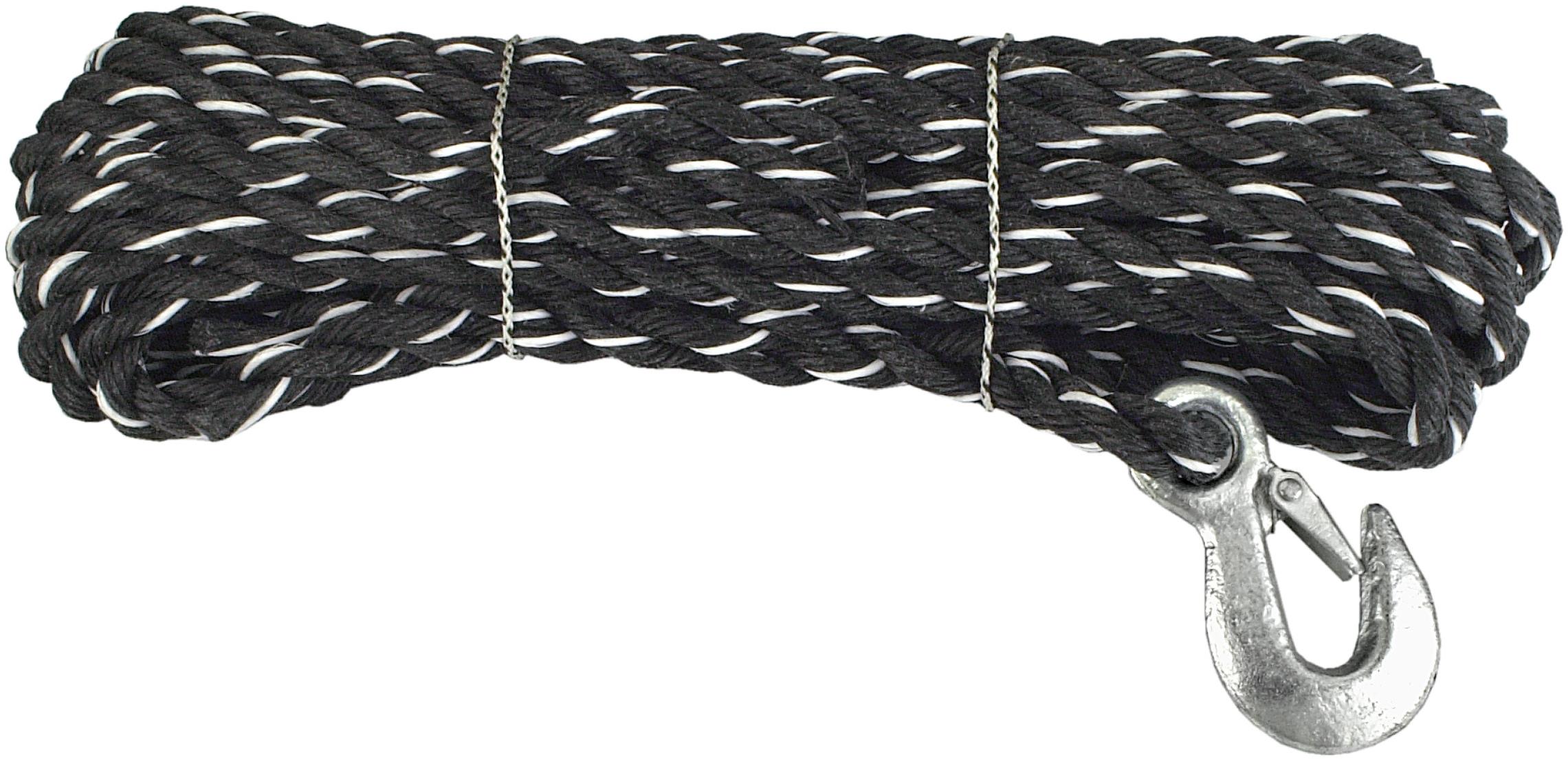 CONNEX PP stáčané viacúčelové lano 3-pramenné, 14 mm × 10 m, biela/čierna, hák DY2701351