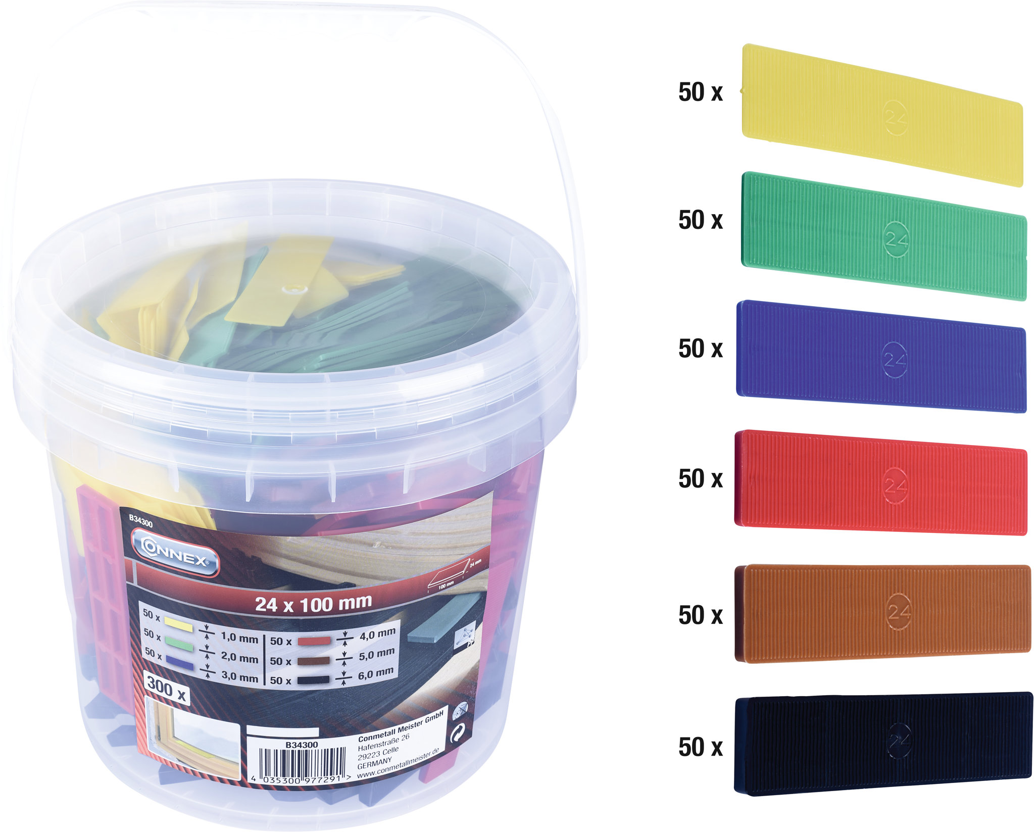 CONNEX PP montážne kliny, 300 ks, 6 veľkostí 1 – 6 mm