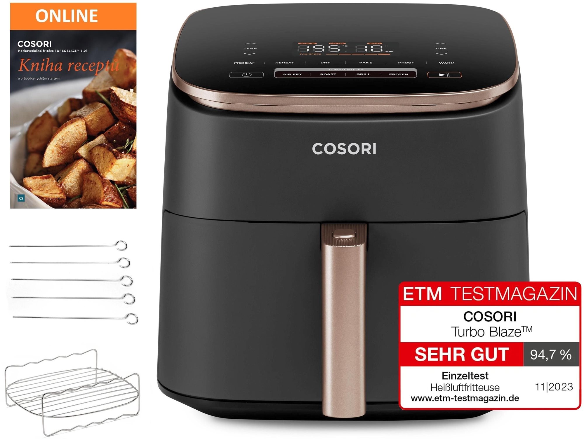 Cosori TurboBlaze Pro 6,2 L + 5× špíz a rošt