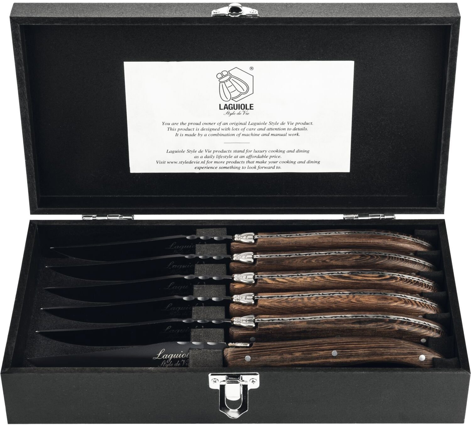 Lou Laguiole Luxury Line Steakové nože, dřevo wenge, 6 ks, s hladkou čepelí