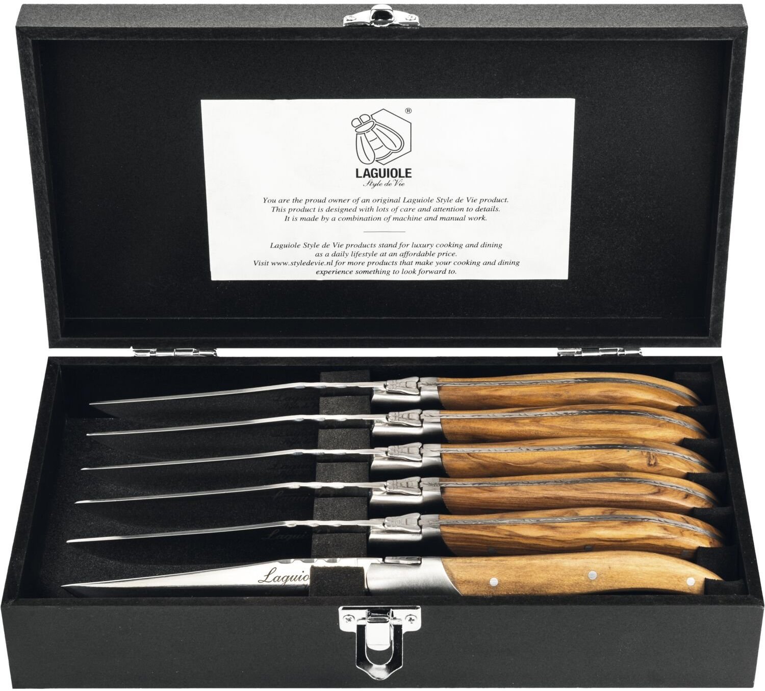 Lou Laguiole Luxury Line Steakové nože, rukojeť z olivového dřeva, 6 ks, délka: 230 mm