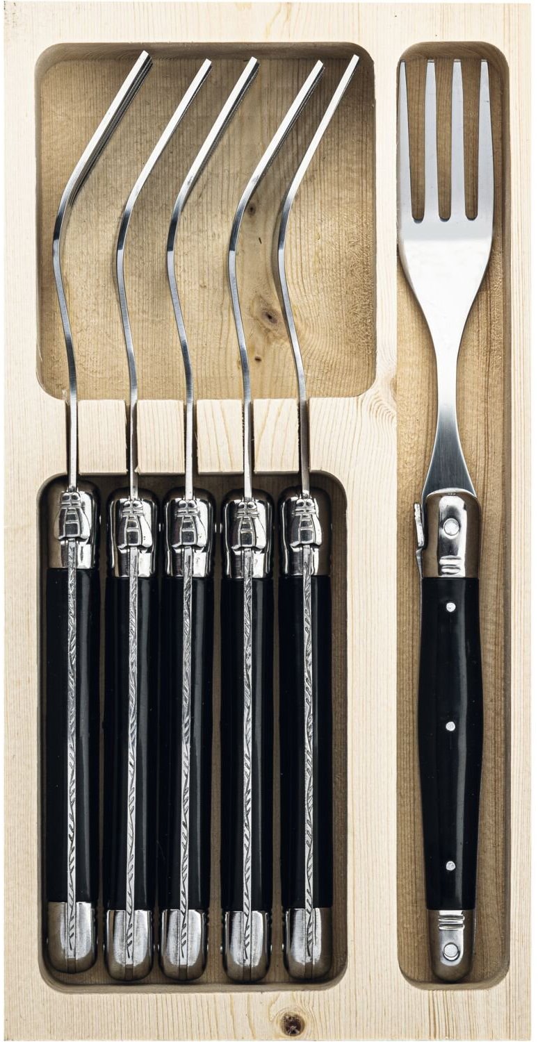 Lou Laguiole MONTARGO Premium Line Steakové vidličky černé, 6 ks