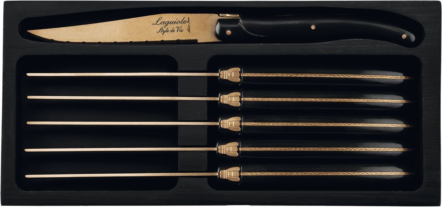 Lou Laguiole MONTARGO Prestige Line Steakové nože, měděná stonewash, 6 ks, s vroubkovanou čepelí